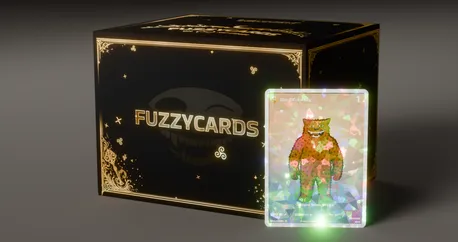 Fuzzycards Genesis booster box with a featured card